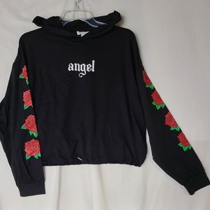 NWT Streetwear Society Small Black, Angel/Roses Screen Print Hoodie.